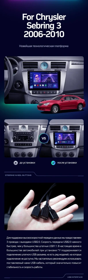 Штатная магнитола Teyes CC3 4/32 Chrysler Sebring 3 JS (2006-2010)