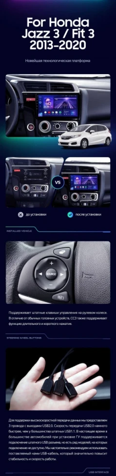 Штатная магнитола Teyes CC3 2K 4/64 Honda Fit 3 GP GK (2013-2020) Тип-A