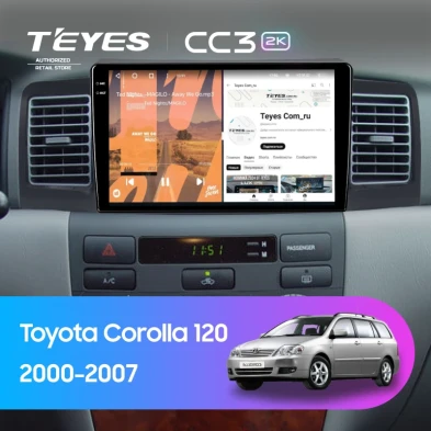 Штатная магнитола Teyes CC3 2K 4/32 Toyota Corolla 120 (2000-2007) (черная) F1