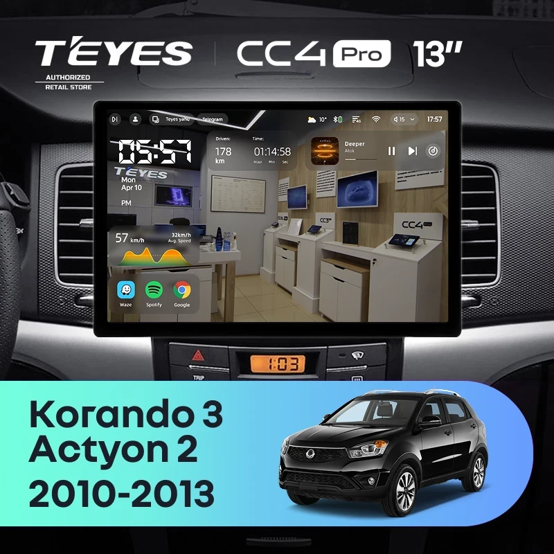 Штатная магнитола Teyes CC4 Pro 8/128 SsangYong Korando 3 (2010-2013) (13")